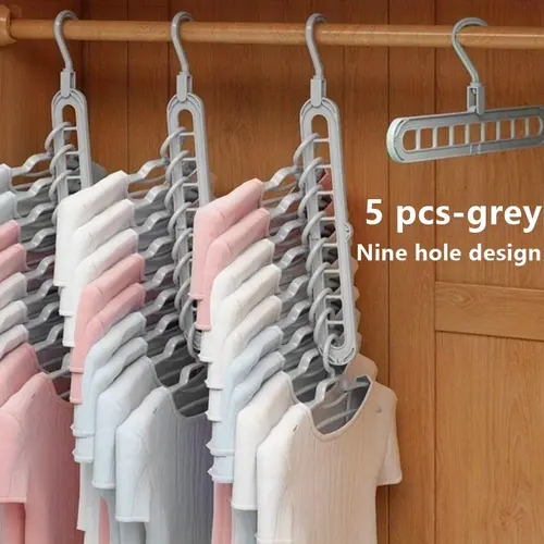 Transparent ABS Durable Plastic Hangers - 3-Pack Hanging Clothes Organizer, Foldable Space-Saving, Adjustable 9-Hole, Anti-Slip, High-Tenacity, Rotatable Closet Organizer Storage for Balcony, Jackets, Dresses