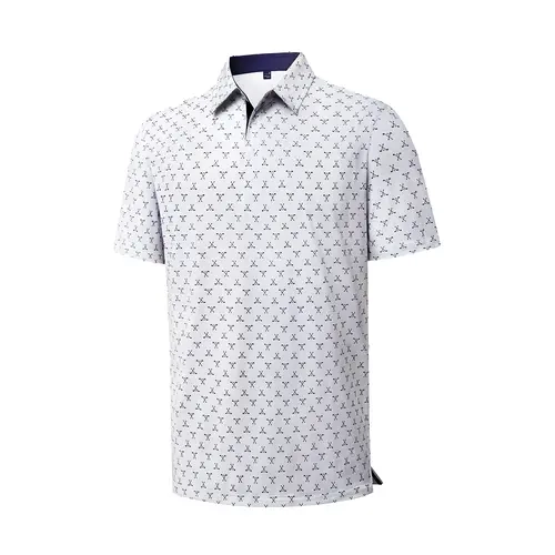 Alimens&Gentle Men's Printed Collar Short Sleeve All Over Print Polo Shirt, Moisture-Wicking, Lightweight, Stretchy, Regular Fit, Versatile for Daily or Business Casual