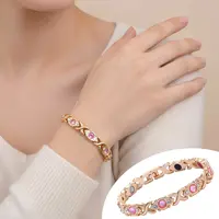 Women's Gold-Tone Magnetic Trendy Stack Bangle - Baroque Crystal Bead, Colorful Stones, Exquisite Trendy Bracelet, Alloy Bangles Bracelets for Adult Females' Daily Casual Wear, Christmas Gift Idea