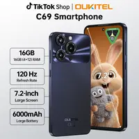 OUKITEL C69 Cell Phone Unlocked，7.2''HD + 120Hz Display，24GB(8+16) RAM + 512GB ROM, Octa-Core Smartphone，6000mAh Battery，Android 15 Phones，64 MP + 8 MP Camera，4G Dual SIM Mobile Phone，NFC/GPS/OTG/Face ID/T-Mobile