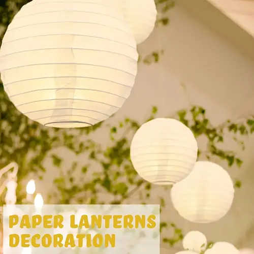 HOODINK 2-Pack Round Solar-Powered Paper Outdoor Lanterns - 3-Color (White,Green,Orange) Asian Hanging Decorative 2-Pack Party Set Lights for Halloween, Birthday, Baby Bridal Showers, Garden & Yard Home Decor Soft Glow