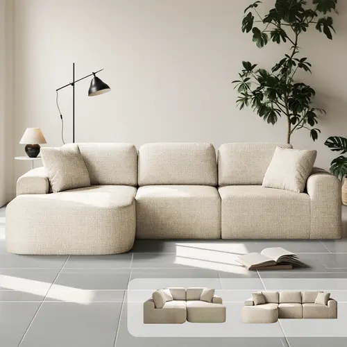[DealsForYouDays - 2 PGKS] 107'' Modular Sectional Boneless Sofa Couch with Chaise, No Assembly Required, Modern Woven-Textured Upholstery, Convertible L-Shaped Design for Living Room,Gifts for the Whole Family: Husband & Wife, Mom & Dad summergarde