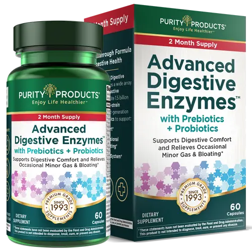 Advanced Digestive Enzymes Prebiotic, Probiotic, & Postbiotic Supplement by Purity Products - 1.5B CFUs, Plant-Based, Anti Bloat Digestive Nutritional Supplements for Bloated Stomach Relief, Gut Support - 60 Veggie Caps, 2-Month Supply