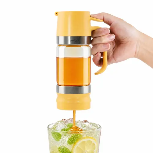 Aelga 9 oz Glass Honey Dispenser - No Drip 9 oz Honey Pot Canister with Handle, Press Trigger Easy Pouring for Kitchen Cooking, Home Supplies Storage Bottle Gift Idea