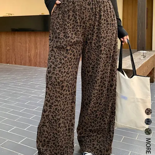Women's Casual Oversized Leopard Print Elastic Waist Corduroy Loose Fit Pants, Comfortable and Stylish, Perfect for Daily Wear, All Season, Back To School Clothes #GLOBAL PICKS