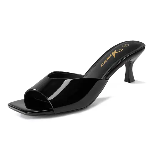 Athlefit Women's Elegant Casual Kitten Heel Sandals - Square Open Toe, 1.97-in Low Heel, Anti-Slip Thermoplastic Rubber Sole, Cushioned Plush Fabric Slip-On Walking Shoes