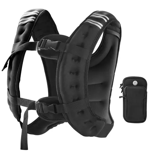 12lb Adjustable Fitness Weighted Vest with Detachable Phone Pouch, Training Load Vest for Running, Strength Exercise, Walking Cardio