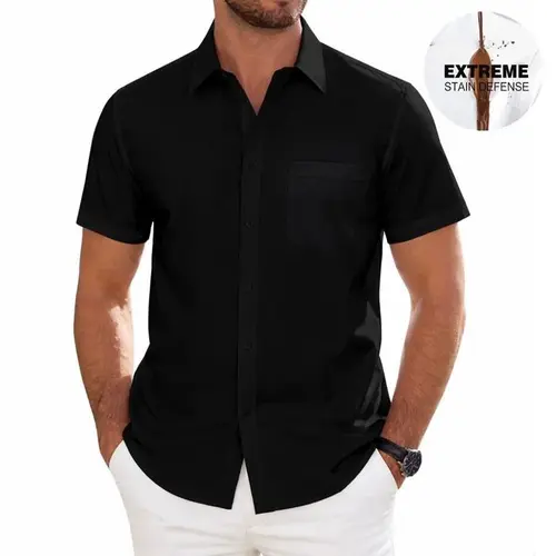 Alimen Stain Resistant Short Sleeve Mens Dress Shirts with Pocket, All Business Casual Occasions Waterproof Button Down Shirts for Men, Classic Style & Regular Fit Work Formal Water Resistant Shirts with Pocket for Summer #FathersDayGift #DealsForYouDays