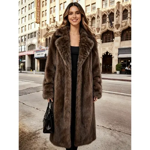 VVZ Two Tone Faux Fur Trench Coat – Simple Stylish Design, Soft Faux Fur Fabric, Easy to Match for Daily Wear