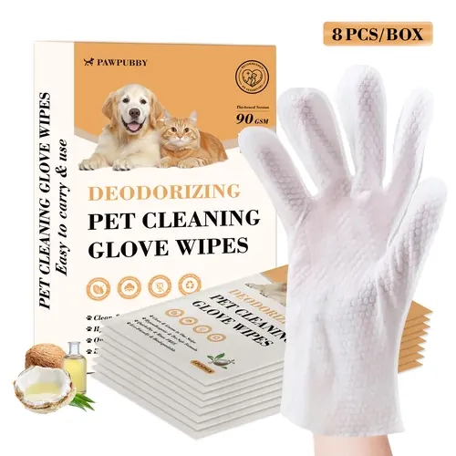 PAWPUBBY Deodorizing Pet Grooming Wipes - 8-Pack, 90GSM Thick, Hypoallergenic, Pure Water, Natural Ingredients, Oat Extract, Organic Fermented Coconut Oil, Hot Weather Safe, Quick Cleanups, Removes Tough Odors, for Dogs & Cats, Paw Protection Grooming Wip