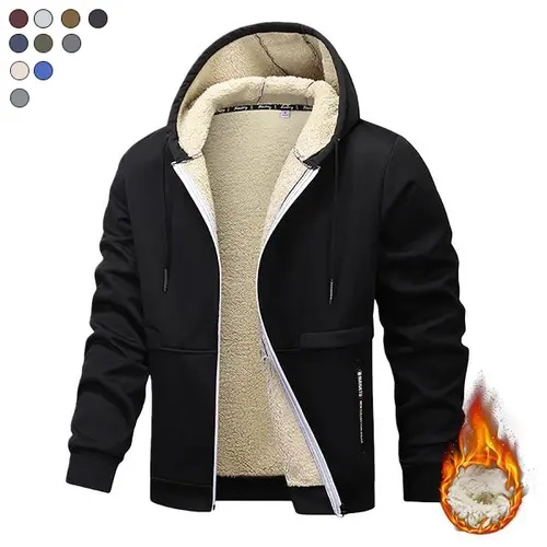 Men's Printed Fitted Brown Zip-Up Drawstring Hooded Sweatshirt - Menswear, Regular Fit, Polyester Lined, Casual Warm Longsleeves, Pocket Design, Machine Washable, Ideal for Autumn Winter, Men's Hoodies, Plain Sweatshirts