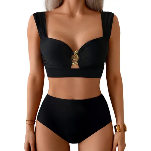 Aleumdr Women's 2-Piece High Waisted Bikini Set - Sweetheart O-Ring Top, Tummy Control, Cheeky, Beach Party & Summer Vacation Swimwear (Tummy Control Bikini Sets)