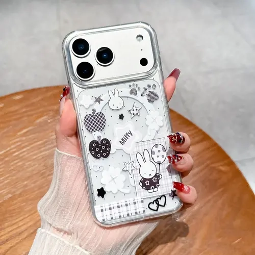 Miffy Cartoon Character PC Transparent Strong Magnetic Smartphone Case - Protective, Durable, Non-Yellowing, Wear-Resistant, Anti-Drop Casing for iPhone 17 Pro Max,16 Pro,16,15,14,13,12,11,X,XS Pro Max Phone Accessories