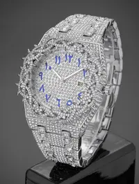 Unisex New Hip-Hop Style Quartz Watch, Analog Wristwatch, Rhinestone Strap & Full Iced-Out Large Dial, Unique Zirconia Design Wrist Watch, Party Gift for Men and Women