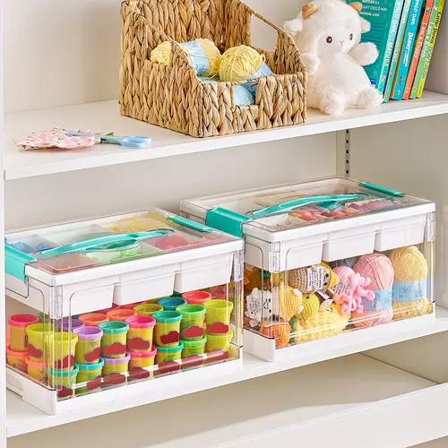 [Video Only]Vtopmart 1/2/4Pack 24QT Adjustable Craft Storage Boxes with Removable Trays & Dividers, Water&Dust Proof Organiser Container for Arts and Crafts Preschool Supplies PlayDough Nails Polish Toys Hiar Bows Hair Supply, TikTokShopFallDealsForYou