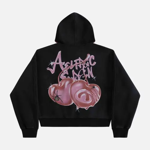 AELFRIC EDEN Men's Vintage Unisex Gothic Streetwear Oversized Zip-Up Graphic Hoodie - Cotton Blend Boxy Cut, Bold Spider Cherry Print, Long Sleeve, Party Wear, No Excessive Ornamentation