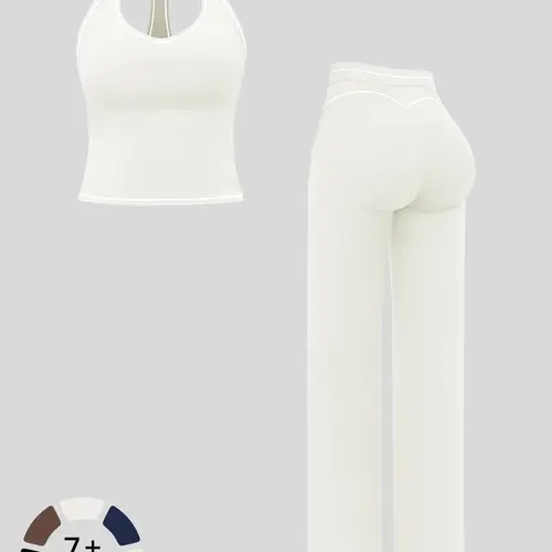 Women's Yoga Set with Dual Shoulder Straps, High-End Feel Sportswear, Running & Exercise, Colorblock Fleece Fabric, All Season Activewear