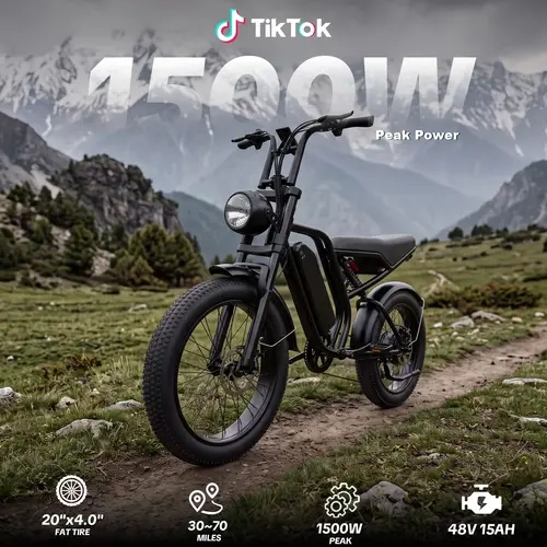 Hieha Adult All-Terrain Electric Bike, 1500W Peak, 34MPH Max Speed, 30-70 Mi Range, Full Suspension, 20"×4.0" Fat Tires, 48V 15AH Detachable Battery, UL2849 Certified, Fast Charging Energy-Saving Commuter Bike