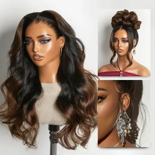 LUVME NatureMAX™ 200% Density Ombre Brown Loose Wave Glueless 13x6 HD Lace Front Wig Human Hair Pre-Cut Lace Flexi-Fit Drawstring Cap