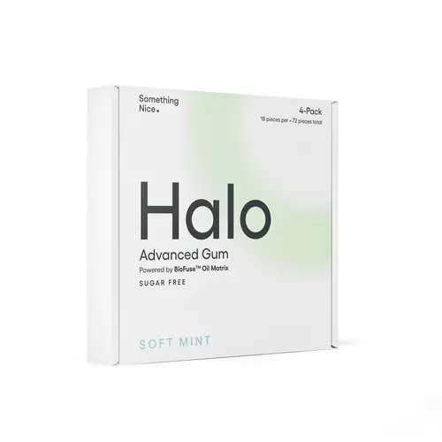 Halo Advanced Gum 4-Pack by Something Nice – nHAp + BioFuse Oil Matrix + Xylitol – Natural Chicle Base, Cavity-Preventing, Remineralizing Chewing Gum, Mint Flavor, 4 Pack