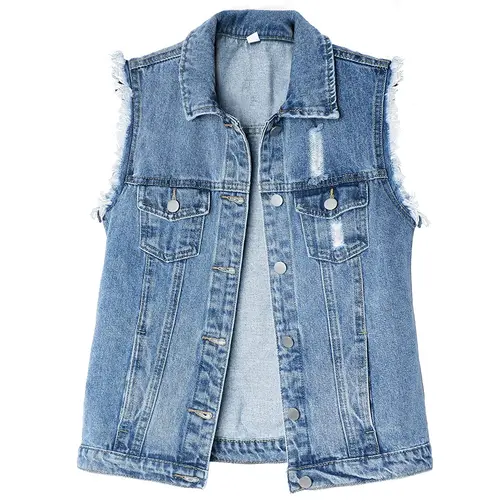 Ebossy Women's Candy Color Slim Fit Sleeveless Distressed Denim Jean Vest Jacket