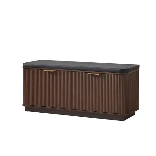 Giratree 43.3" Fluted Shoe Rack Bench with Cushion, 4-Door or 3-Tier Entryway Shoe Storage Bench with Adjustable Shelves, Modern Flip Drawer Shoe Organizer Bench for Entryway, Bedroom, Hallway, Living Room