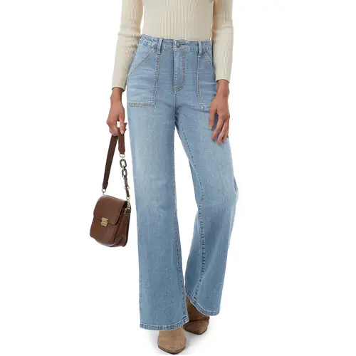 YUCOLEN Women's High-Waisted Soft Stretchy Rayon Denim Jeans - Straight-Leg Fitted Bottoms with Pockets, Zipper, Button, Retro Basic Design, 29" or 31" Inseam for Office-to-Concert Wear