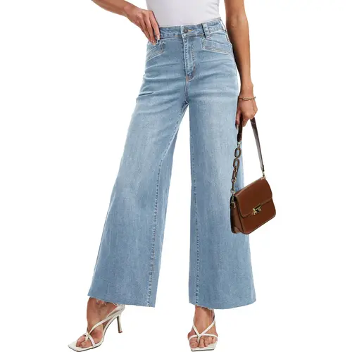 YUCOLEN Women's High Waist Stretchy Cotton Fabric Grunge Vintage Baggy Denim Jeans - Full Length, Wide Leg, Flattering, Hip-Enhancing Pants for Daily Life