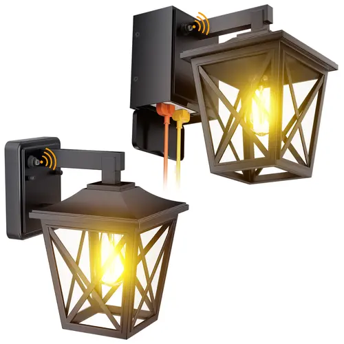 Black Dusk-to-Dawn Classic Aluminium Outdoor Wall Lights for House - IP65 Waterproof Anti-Rust Sconces, GFCI Outlet, 60-Watt Max Compatible E26 Socket Base, 2 Modes, 15A 1800W Power Supply, Bulb Swap Access for Holiday Decor, Accent Outdoor Wall Lights