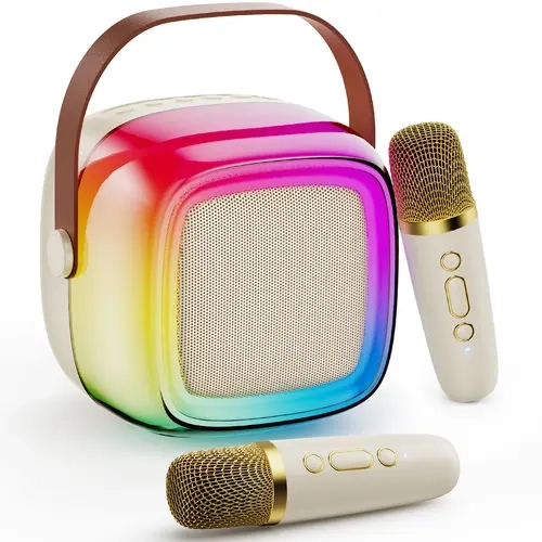 JYX D32 Mini Wireless Bluetooth Speaker - Multifunction Kids' Karaoke Machine with Auto-Connect Wireless Mic, Gradient LED Party Glow, Colorful Voice Effects, High Output, 32ft Transmission Distance, Battery Powered for Birthdays, Christmas