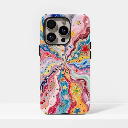 Durable Shockproof Wireless Smartphone Protector - Psychedelic Starburst Cas Y2K Style Silicone Case, Cosmic Swirl Vintage Cover for iPhone 13-18, Samsung Galaxy S22-S26, Halloween Gift Casing