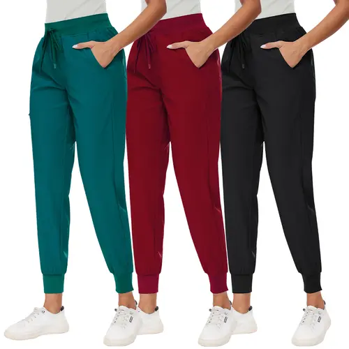 COZYFIT Women's 3 Pack Scrub Pants - Soft Stretch Yoga Style with 5 Pockets, Slim Fit Jogger Scrubs Pants for Women