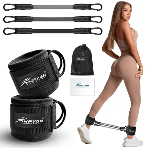 HPYGN Unisex Adjustable Ankle Straps with 6 Pcs TPE Resistance Bands - Customizable, Functional Gym Accessories for Leg, Hip Training, Ankle Strap Stays Put Through Reps