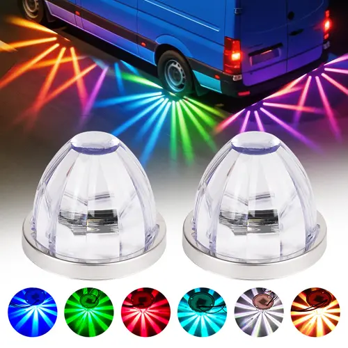 2-Pack Dual-Function LED Watermelon-Shaped Plastic Side Marker Lights - Vehicle Accessory with Strobe, Constant Modes, Blinker, Strobe Light Module, 2-Pack for Both Sides, Semi/Bus/Van Fit for Heavy-Duty Trucks, Trailers