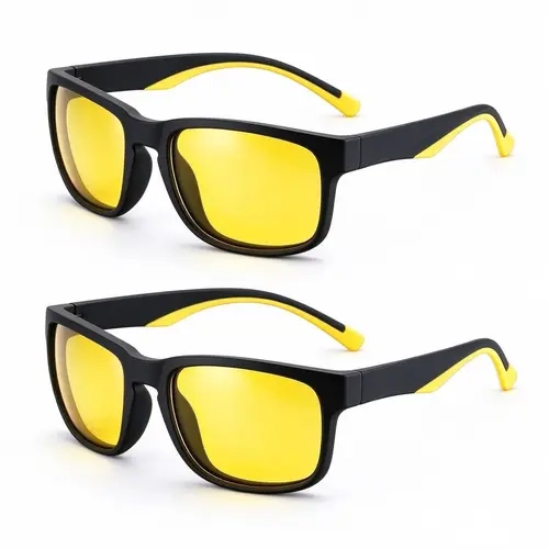 ZENOTTIC Unisex Full Rim Rectangular Polarized Tac Outdoor Glasses - Yellow HD Lenses, Soft Silicon Frame, Anti-Glare, Ergonomic Design, Boost Contrast, Secure Fit, Cycling, Driving Use, Fog-Rain Clarity, Gift Ideas Package