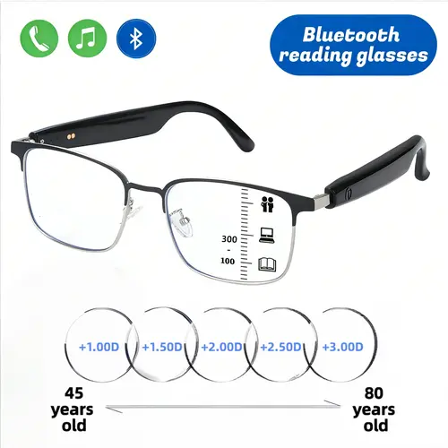 Adjustable Durable Metal Wireless Rechargeable Bluetooth Classic Oval Smart Glasses with Anti-Blue Lenses, Built-In Batteries & Cells, Surround Sound, Hands-Free Calling, Music Player