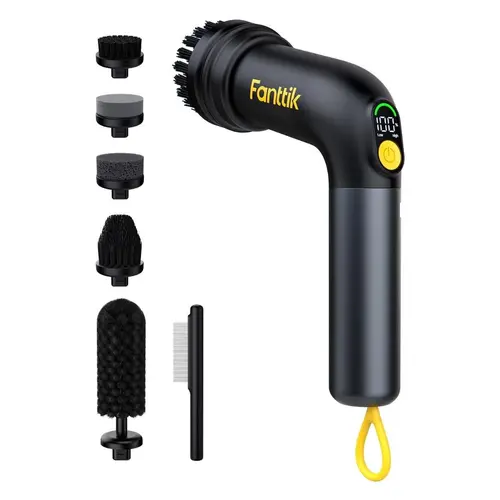 Fanttik G9 Strong Handheld Cordless Electric Spin Scrubber - MagnaStorm Motor, Adjustable Speed, 5 Brush Heads, LED Display, IPX7 Waterproof, 2500mAh Type-C Charging, USB Cable, Cleaning Tool for Kitchen