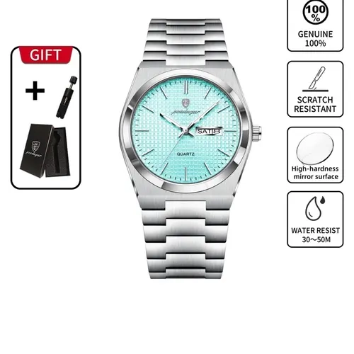 POEDAGAR Exquisite Casual Men's Watch Stainless Steel Waterproof Night Light Fashion Quartz Men's Watch Date Week Men's Watch