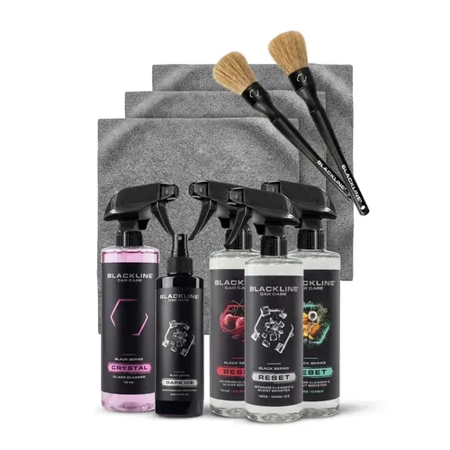 BLACKLINE Complete Interior Reset Bundle - Car Cleaning Kit for Detailers, Interior Car Detailing Kit with Surface Spray, Glass Spray, Brushes, Microfibers, Air Freshener to Clean, Refresh, and Reset Vehicles
