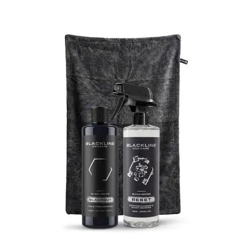 BLACKLINE Fan Favorite 3-Piece Car Detailing Kit - Car Interior Cleaner, Automotive Cleaner, 2x3 ft 1" Thick Lint-Free Drying Towel, Spray Bottle, Advanced Polymers, Long-Lasting Dark Ice Fragrance, Streak-Free Cleaning, Tire Restoration