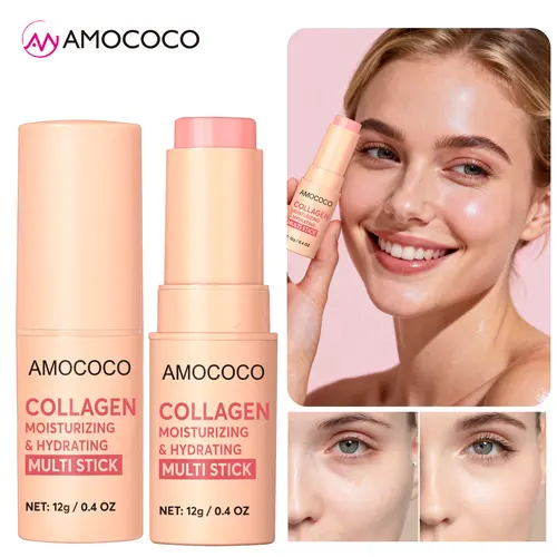 Collagen-Infused 2-in-1 Lip & Cheek Glow Stick – 12g Portable Multi Stick for Dewy Plump Skin, Long-Lasting Moisturizing & Hydrating
