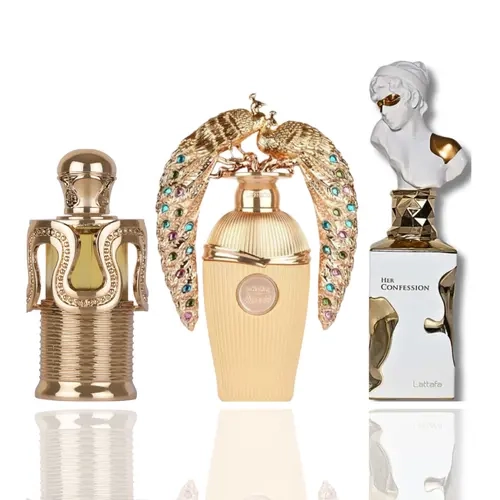 Lattafa 3-Scent Fragrance Discovery Set - Abraaj, Afeef, Her Confession EDP Sprays & Concentrated Oil, Exotic Blend, Soft Floral Unisex Beauty & Personal Care Fragrance, Soft Floral Fragrance
