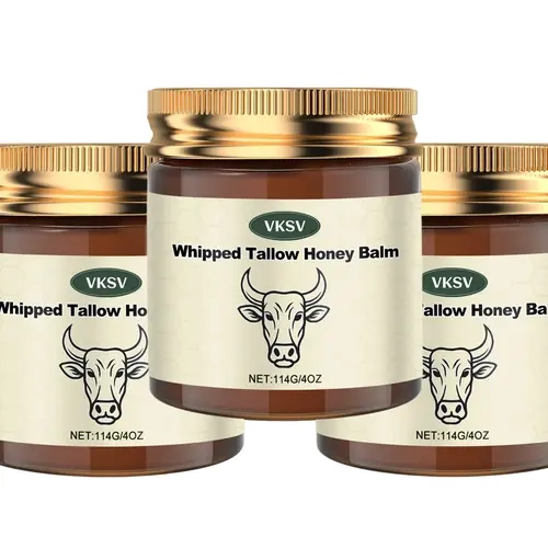 Handmade Natural 3-Piece Whipped Tallow Honey Balm Set - 12oz Gentle Body Care, Ammonia-Free, Alcohol-Free, Anti-Bacterial, Biodegradable, Deep Hydrating Formula for Adults