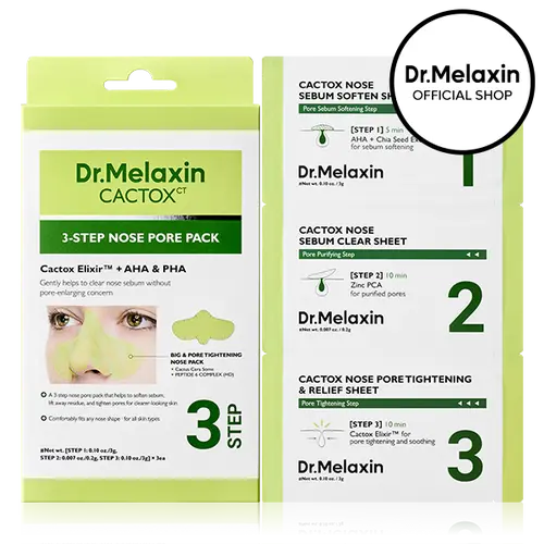 [Dr.Melaxin Official] CACTOX 3-STEP NOSE MASK PACK with AHA & PHA for Sebum Softening Pore Tightening Skin Repair 3-Step Nose Pore Pack