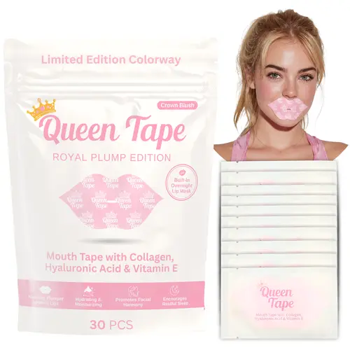 Queen Tape - Hydrating & Moisturizing Mouth Tape For Sleep - Crown Blush - Limited Color Way - Royal Plump Edition - Lip Plumping - Mouth tape with Collagen Hyaluronic Acid & Vitamin E - Built in Lip Mask - Royal Lips - One Month Supply