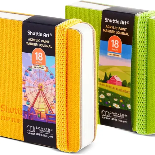 Shuttle Art Small Sketchbook - 2.36x2.36/3.94x3.94/5.51x5.51 in, 140lb (300 GSM) Acrylic Brush Marker Paper, 180° Lay-Flat Binding, Bleed-Proof, Acid-Free, 18 Sheets, Portable, FlipFunAlong-Compatible, Office Stationery for Adult Coloring Beginners