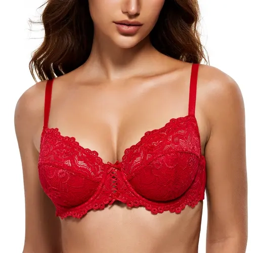 WingsLove Women's Lace Bra Non Padded Unlined Full Coverage Plus Size Bralette for Comfort and Style