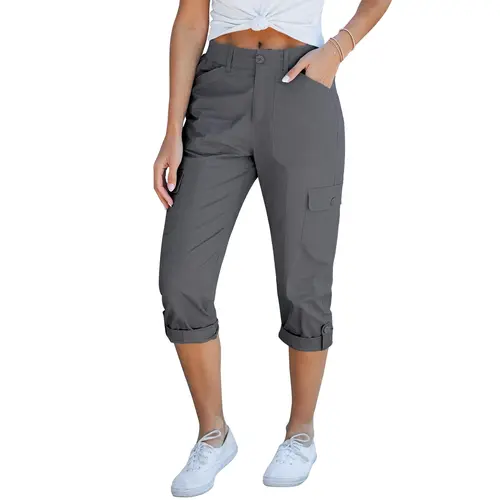 GRAPENT Women's High-Waisted Cargo Capri Pants - Stretchy, Relaxed-Fit, Elastic Knit Waist, Deep-Pocketed Elevated Casual Bottoms for Women's Clothes, Bottom,summerwins,summeroutfits,vacationoutfits,beachoutfits