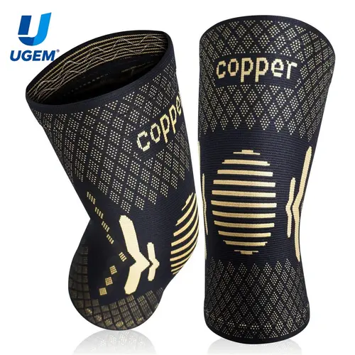 UGEM Copper (Classic) Sports Knee Brace 2-Pack Knee Sleeves - 3D Knitted, Breathable Compression Garment Protective Gear with Double Grip for Adults, Relief for Arthritis, Meniscus Tear