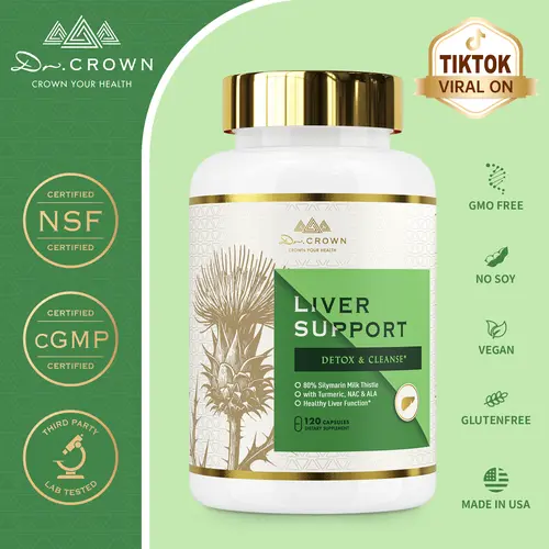 Dr. CROWN Liver Support Supplement for Cleanse & Detox with Milk Thistle, NAC, ALA & Turmeric - 120 Capsules
